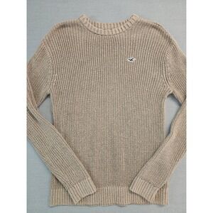 Hollister California Knit Sweater Tan Crew Neck Long Sleeve Logo Size L